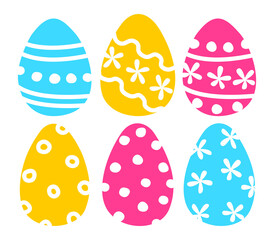 Doodle Easter eggs isolated on white - colored chicken eggs with ornament - set of elements for holiday design