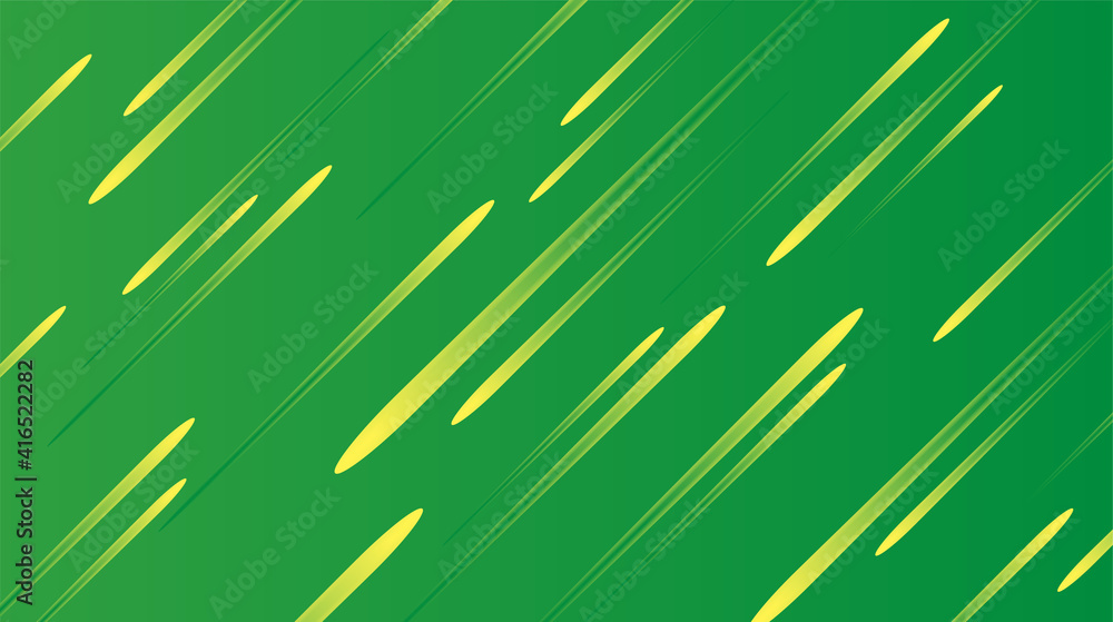 Poster abstract green background with speed lines, falling comets track. diagonal striped texture