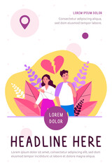 Dating couple having conflict. Unhappy man and woman, broken heart, quarrel flat vector illustration. Relationship, breakup concept for banner, website design or landing web page