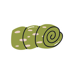 Sleeping bag, flat vector illustration. A twisted sleeping bag for hiking. Isolated on a white background