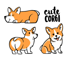 Cute corgi dog set and winking with happy face