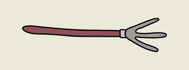 Hand rake. Garden tool isolated. Gardening equipment. Vector doodle illustration.