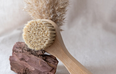 natural bristle facial massage brush. eco-friendly cosmetics concept