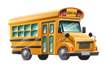 Vector cartoon style yellow  school bus car, isolated on white background.