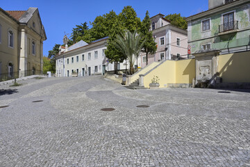 Colorful ancient buildings, old City center, Caldas da Rainha, Estremadura, Portugal