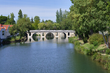 Renaissance bridge or Ponte Velha over the Nabao river, Tomar, Santarem district, Portugal