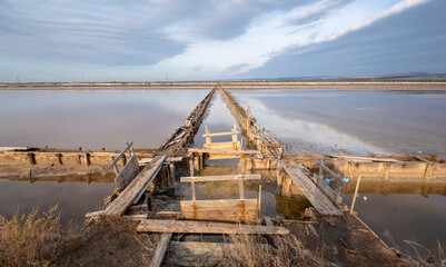 Pomorie salt lake near the town of Pomorie, Burgas region, Bulgaria. Sea salt production