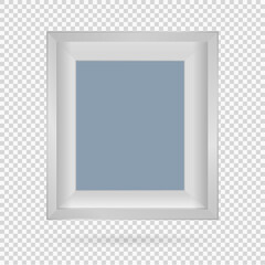 Presentation rectangular square picture frame design element with shadow on transparent background. 3D Board Banner wall on isolated clean blank. Vector illustration EPS 10 for photo, image, text