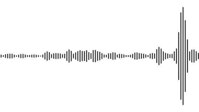 Animated Sound Wave Scale From High And Low Frequencies Of Music. Stylish Minimalistic Black Equalizer On White Background