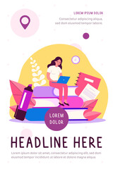 Student studying online. Teenage girl practicing homeschooling during lockdown. Can be used for distance learning, internet course, knowledge, education concept