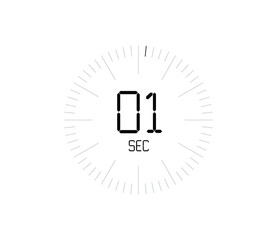 Timer 1 sec icon, 1 seconds digital timer