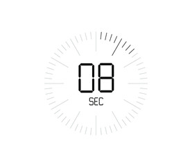 Timer 8 sec icon, 8 seconds digital timer