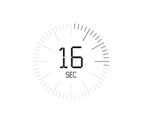 Timer 16 sec icon, 16 seconds digital timer