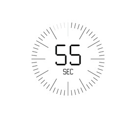 Timer 55 sec icon, 55 seconds digital timer