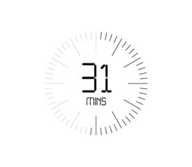 Timer 31 mins icon, 31 minutes digital timer