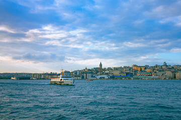 Fototapeta premium cityscape of Istanbul and a ferry