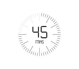 Timer 45 mins icon, 45 minutes digital timer