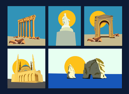 Lebanon Iconic Heritage Landmarks And Monuments Illustration