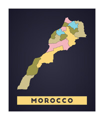 Morocco map. Country poster with regions. Shape of Morocco with country name. Superb vector illustration.