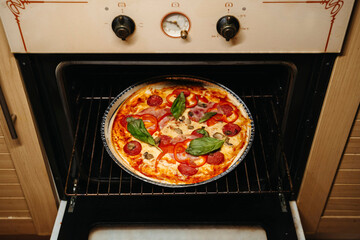 pizza in oven