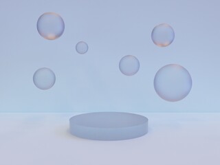 Scene with podium for mock up presentation in blue color and minimalism style with copy space, 3d render abstract background