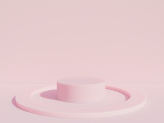 Scene with podium for mock up presentation in pink color and minimalism style with copy space, 3d render abstract background