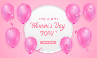 happy womens day background text greeting and sale discount special offers