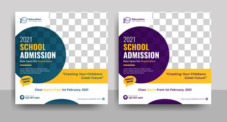 school university education social media post and web banner template, trendy back to school and online class promotion template vector