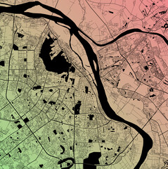 Hanoi, Thái Nguyên, Vietnam (VNM) - Urban vector city map with parks, rail and roads, highways, minimalist town plan design poster, city center, downtown, transit network, gradient blueprint