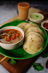 Rava Idli with sambar and chuney - South Indian vegetarian breakkfast