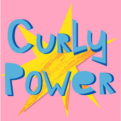 Vector illustration with handwritten blue lettering Curly power.