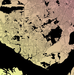 Manaus, Amazonas, Brazil (BRA) - Urban vector city map with parks, rail and roads, highways, minimalist town plan design poster, city center, downtown, transit network, gradient blueprint