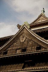 Fototapeta na wymiar 松江城　お城の屋根　木造建築