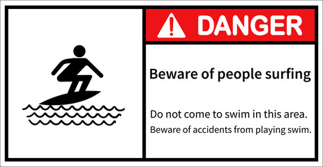 Beware of people surfing, surfing area,Danger sign