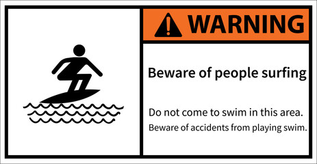 Beware of people surfing, surfing area,Warning sign