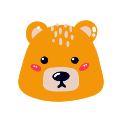 Cute bear. Flat vector illustration of a forest bear. Baby bear isolated on white background.