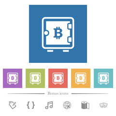 Bitcoin strong box flat white icons in square backgrounds