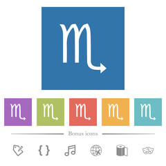 Scorpio zodiac symbol flat white icons in square backgrounds