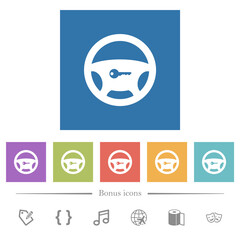 Steering lock flat white icons in square backgrounds