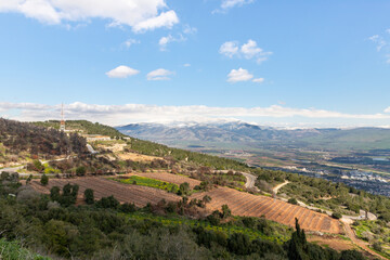 Fototapeta na wymiar View from the mountain near the Israeli Margaliot village to the valley in the Upper Galilee in northern Israel