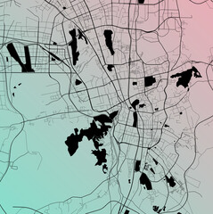 Urumqi, Xinjiang Uygur, China (CHN) - Urban vector city map with parks, rail and roads, highways, minimalist town plan design poster, city center, downtown, transit network, gradient blueprint