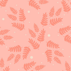 Scandinavian pattern.A pattern of leaves, branches, and twigs in warm orange colors. Hand drawn vector flat illustration Design for textiles, packaging
