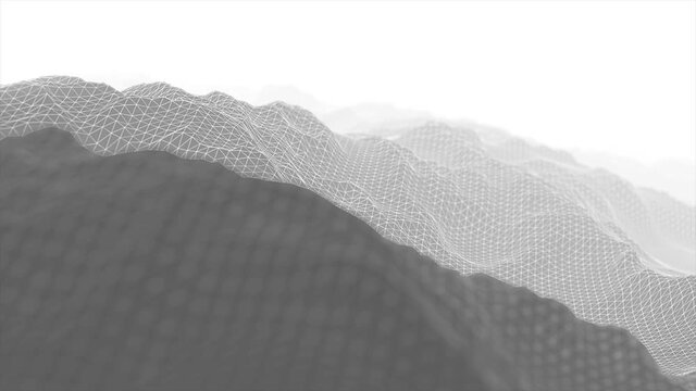 Abstract Digital Low Polygons Mountains Flight Fx Background Loop/ 4k animation of an abstract 3d fractal landscape background with mountains flight mesh surface and haze horizon seamless looping