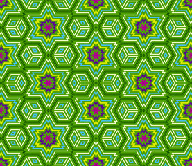 Fototapeta premium Abstract fantasy thin line hexagon, triangle geometric seamless pattern. Creative mosaic, tile background.