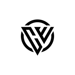 logo design inspiration for the letter CW triangle in a circle. design vector