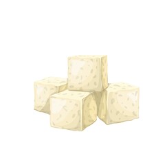 Tofu vector square slice. Bean curd, protein food illustration.