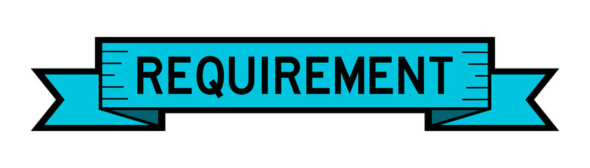 Vintage ribbon banner in red color with word requirement on white background