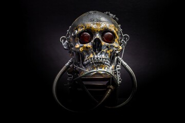 Spooky dark black skull aginast dark background
