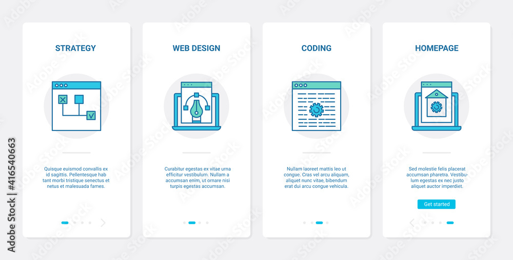 Aufkleber web design strategy optimization internet technology vector illustration. ux, ui onboarding mobile a