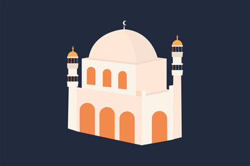 Muslim mosque building flat design. Flat with simple objects. Vector cartoon design. Beautiful Muslim temple icon illustration.